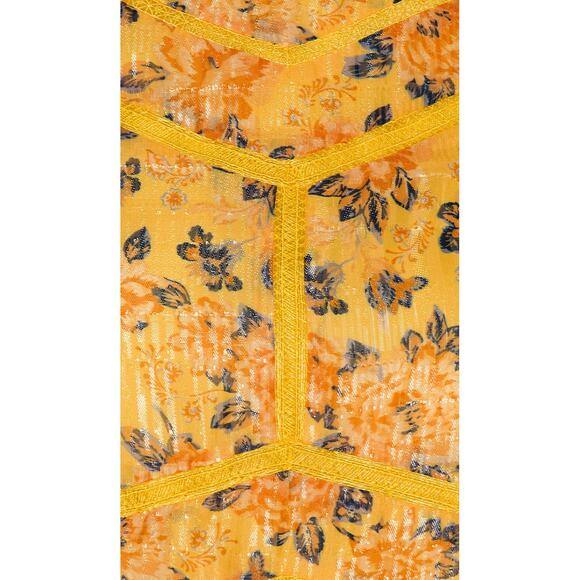 TULAROSA Camden Metallic Yellow Floral Ruffle Long Sleeve Dress SMALL - Picture 5 of 13